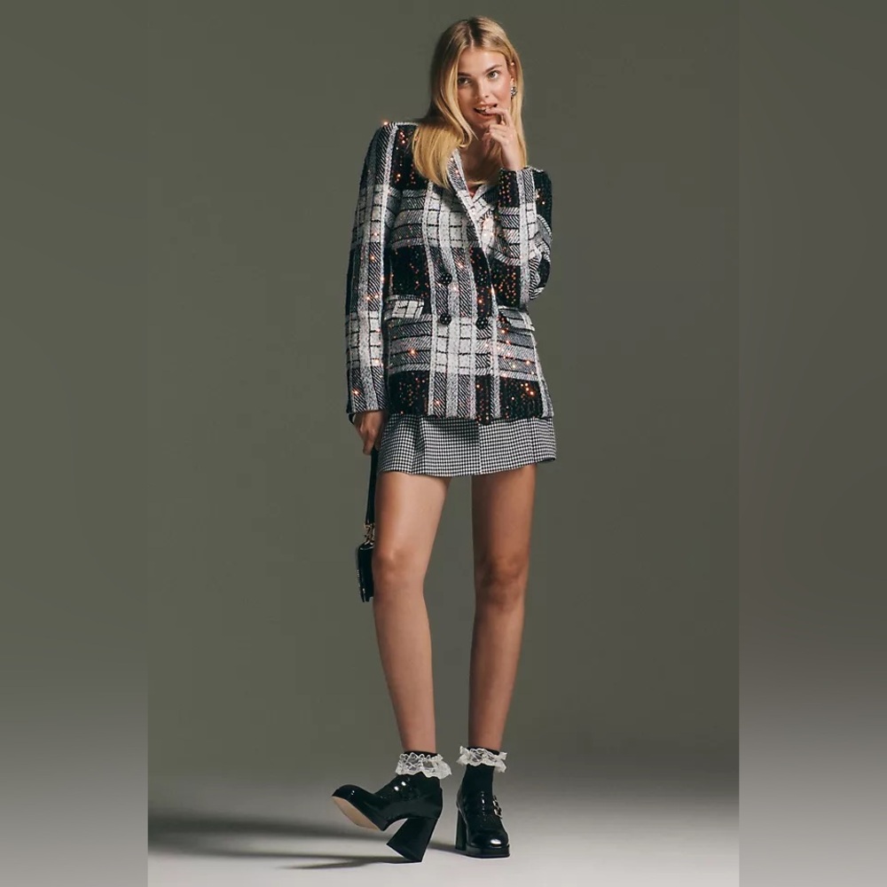 Anthropologie | Eva Franco Sequin Double Breasted Blazer in Black Motif